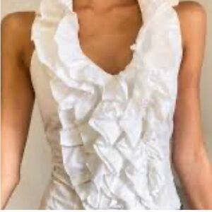 Sexy Boston Proper Lacy Ruffled Sleeveless White Blouse w 2-Way Front Zipper
